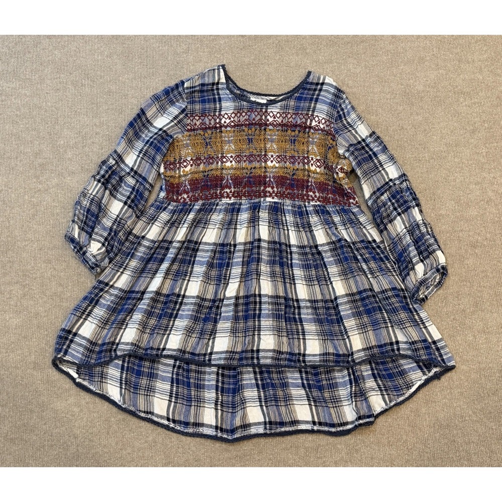 Ivy Jane Embroidered Top Size Small Blue Plaid
